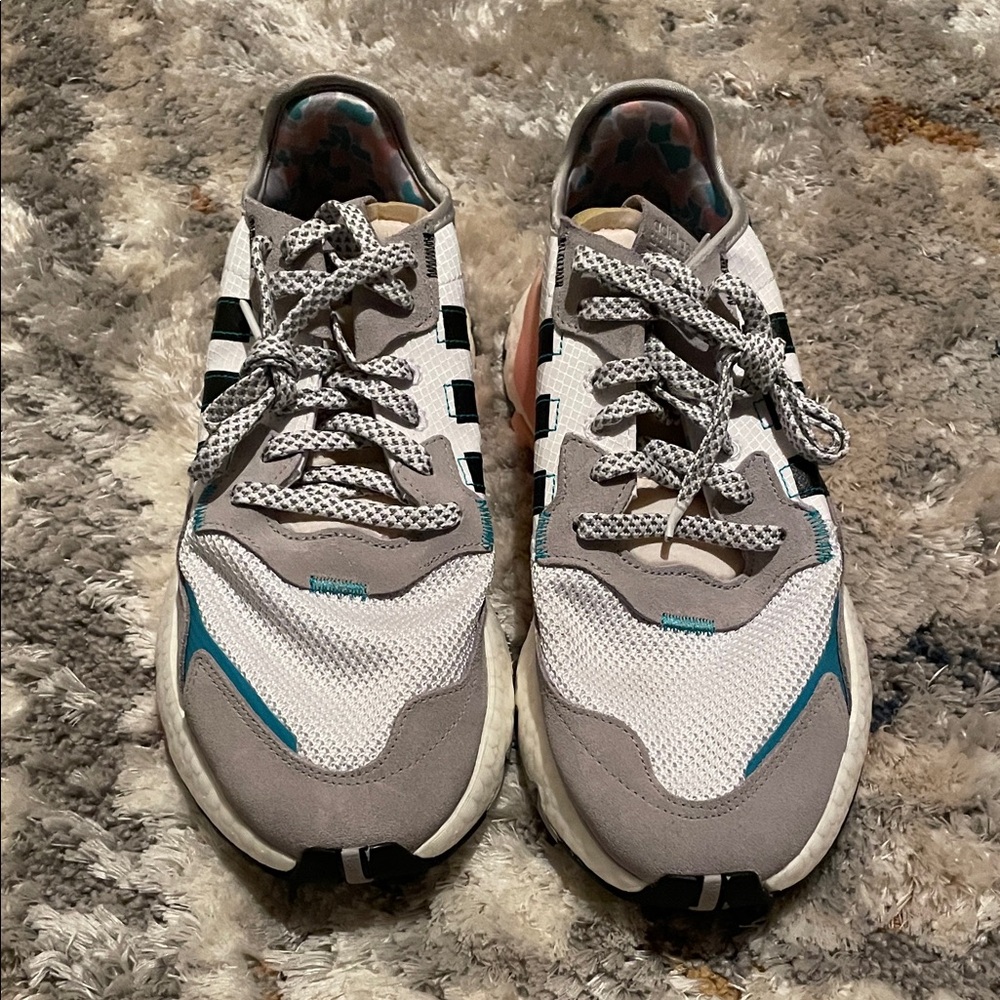 Adidas Men's Gray, White, and Teal Sneakers
